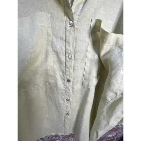 MAGASCHONI Butter Yellow Linen Button Down Shirt Size M Lagenlook Oversized - Picture 4 of 8